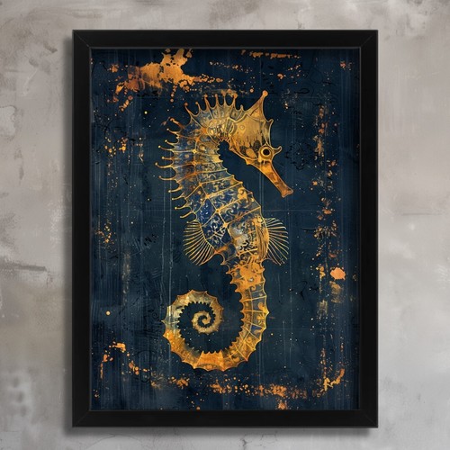Steampunk gold seahorse art - gold,