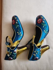 Miss L-Fire Gabrielle Turquoise/Floral Chinese Faux Silk SIZE 6.5  EU 40 Retro