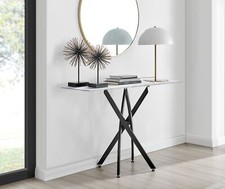 Leonardo Console Table White Glass Marble Effect Top