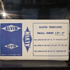 Alvin Ellipse Templates small 1/8"-2"Series Set of 10, 15⁰ through 60⁰