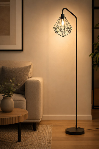Black industrial floor - floor, lamp