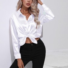Womens Satin Silk Solid Shirt