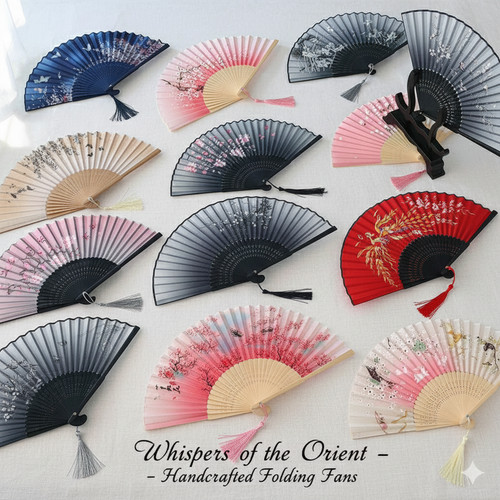 Folding hand fan - fan, bamboo