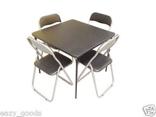 STANDARD BRIDGE CARD GAME TABLE + 4x PADDED METAL FOLDING BLACK CHAIRS