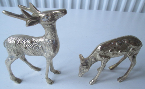 Two brass deer ornaments buck - brass,