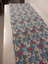 Vintage - 1940s Feed Sack Fabric Blue White Red Floral - 1 yard 13 in 36" wide