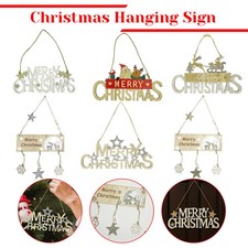 Wooden Christmas Plaque Reindeer Santa Sleigh Xmas Wall Door Hanging Decorations