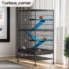 32" x 22" Metal Rabbit Hutch Cat Catio Ferret Indoor Hamster Cage Black Portable
