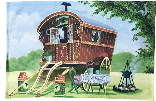 Romany gypsy caravan tea towel - romany,