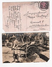 Singapore Photo postcard RICKSHAW 1927  to Netherlands Indies