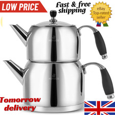 Karaca Stella Stainless Steel Turkish Teapot Set, 1L Turkish Tea Pot & 2L Water