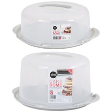 Set of 2 Plastic Cake Storage Transporter Caddies 28cm Round Clear Carrier Domes