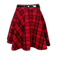 LADIES TARTAN BELTED FLARED