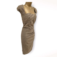 L.K Bennett Wool Dress Tina UK Size 16  Brown Tweed Smart Ruched