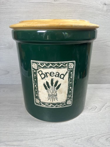 Vintage green bread bin - bread, crock