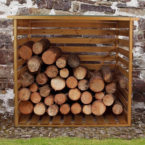 Wooden log store with - log, felt