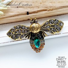 Golden Bumblebee Green Crystal Brooch Vintage Deco Look Broach Insect Pin Gift