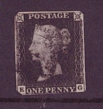 SG2 1d Penny Black plate 8 E-G corner letters. Black Maltese Cross.