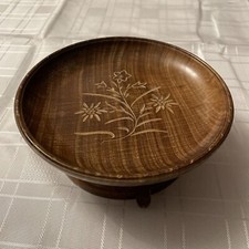 Antique German Hand Carved Wooden Musical Jewellery Bowl Stand Floral. Ex/con