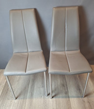 Next Opus Grey Faux Leather Modern Dining Chairs Set Silver Chrome Legs Spare x2