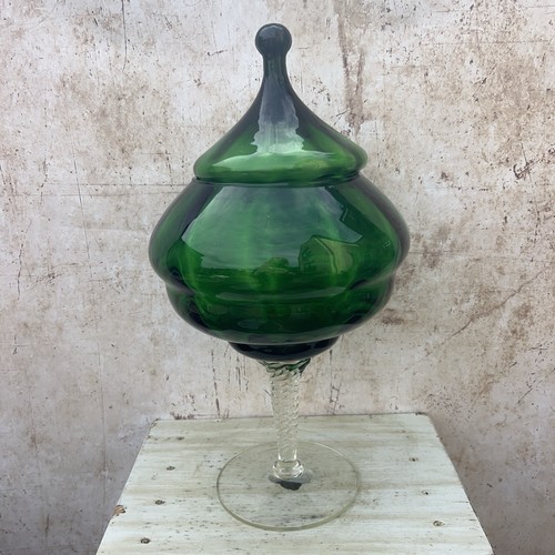 Vintage green glass lidded - green,