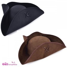 Adult Pirate Hats 1 x Black + 1 x Brown Tricorn Caribbean Stag Party Fancy Dress