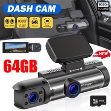 1080P G-Sensor Car Dash Cam Recorder Dual Lens DVR Camera Video with 64GB Card