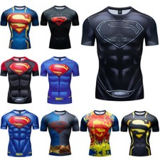 Superman T-shirts Superhero Gym Short Compression Sleeve Tee Tops
