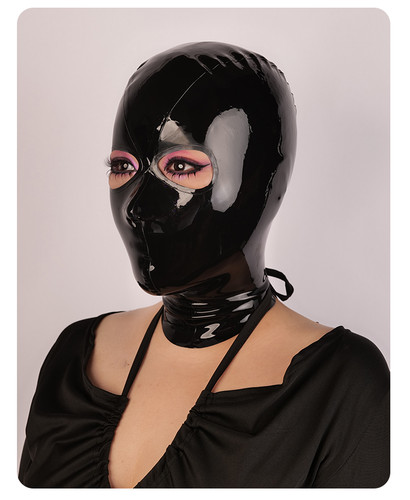 Black latex hood - black,