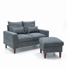 2 Seater Linen Fabric Love Seat Sofa Armchair with Footstool Couch