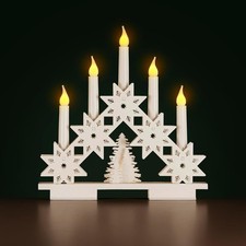 Christmas Candle Bridge Decoration 5 LED Wooden White Traditional Arch Snowflake