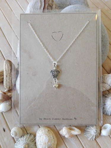 Beach turtle heart - turtle, silver