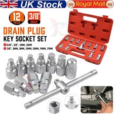 12PCS Drain Oil Plug Removal Hex Square Socket Set Sump Gearbox Axle Key 3/8" Sq