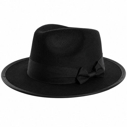 Black fedora hat with bow - black,