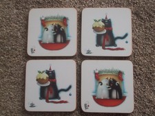 RARE Set of 4 Portmeirion Rob Scotton Splat The Cat Xmas Drinks Coasters