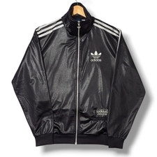Adidas Chile 62 Track Jacket Mens Small Black Silver Tracksuit Top Wet Look