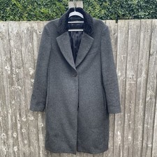 JAEGER Wool Cashmere Coat Grey With Black Contrast Collar Size 12 UK Good Condn