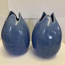 2 x Large Zara Home blue ceramic vases with crackle glaze finish in VGC