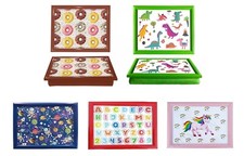 Kids Wooden Lap Tray  Soft Padded Cushioned Bean Bag for Children Dinner, Laptop