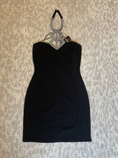 Ladies QUIZ Diamanté Going Out Mini Dress (Black) Size 12, See Notes