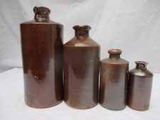 SUPERB SET OF 4x HEAVY VICTORIAN OLD SALT GLAZE STONEWARE INK BOTTLES INK POTS