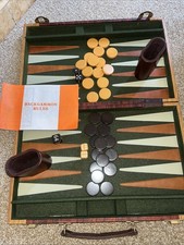 Luxury Vintage Backgammon Set COMPLETE Velvet Lined Case Doubling Cube VGC