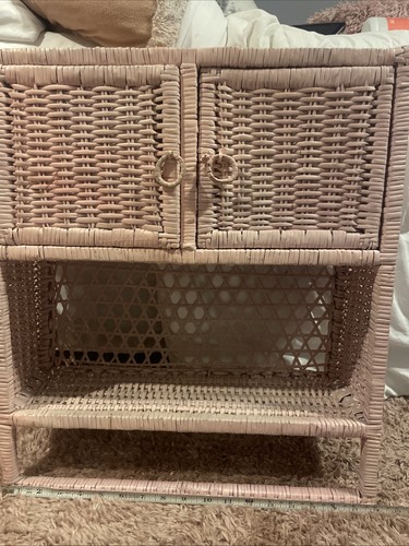 Vtg shelf door pink wicker - shelf,