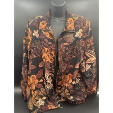 Blair Floral Print Zip Up Jacket Large Women's Fall Autumn Warm Tone Lightweight