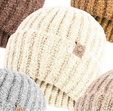 Womens Winter Beanie Hat Ladies SUPERSOFT Rib Knitted Beenie Hat with WOOL