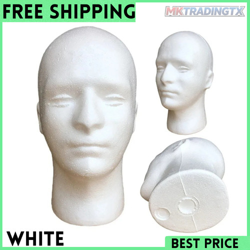 White styrofoam head male face - head,