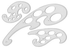SET OF 3 FRENCH CURVES TRANSPARENT RULER STENCIL TECHNICAL DRAWING TEMPLATE