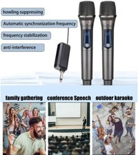 2x Wireless Rechargeable Mic Handheld Cordless System for Karaoke & Speech