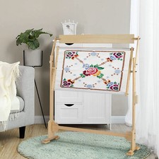 Cross Stitch Frame Tabletop Floor Stand Wooden Embroidery Tapestry Hoops Adjust