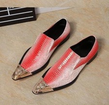 Men's Leather Business Dress Shoes Formal Pointed Metal Toe Snakeskin Pattern SZ